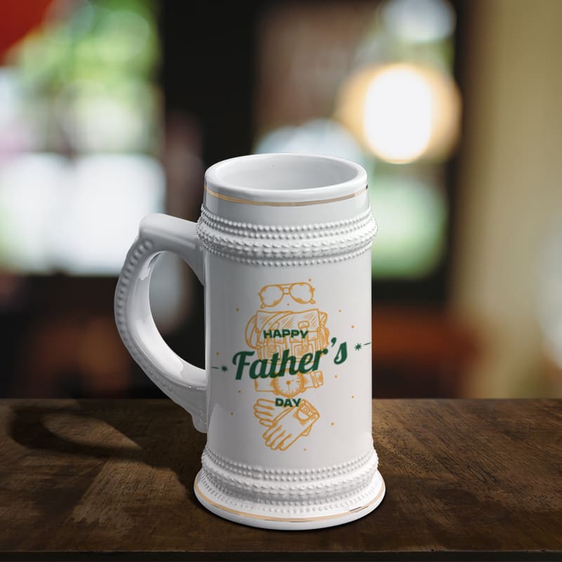Father's day_22 oz Ceramic Beer Stein with Gold Rim