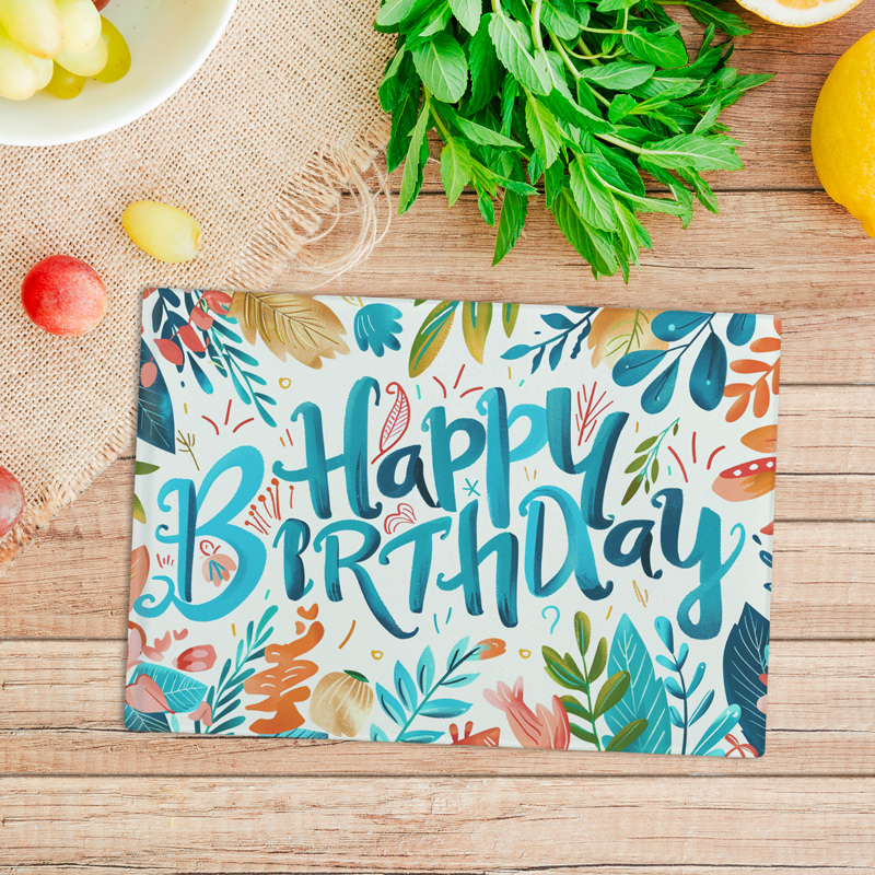 Custom rectangular glass cutting board for birthday parties