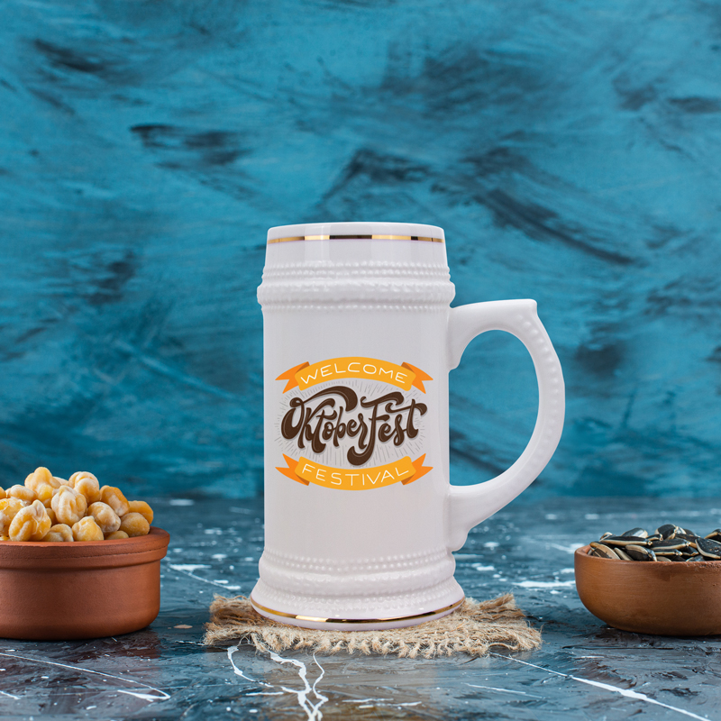 Oktoberfest Sale 22 oz Ceramic Beer Stein with Gold Rim