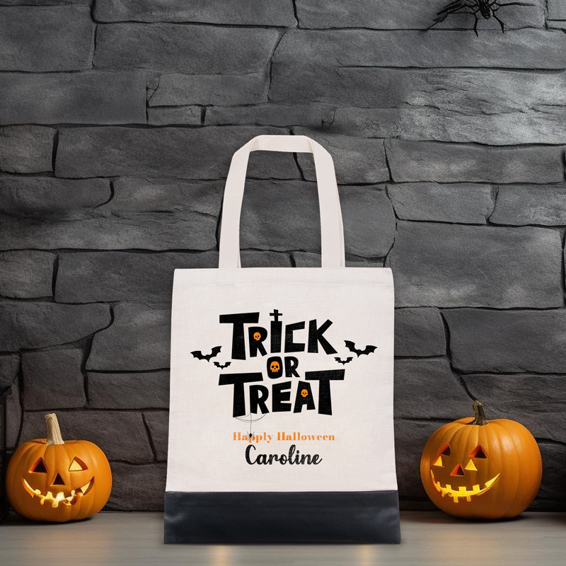 2024 Halloween Linen Tote Bag with Leather Bottom